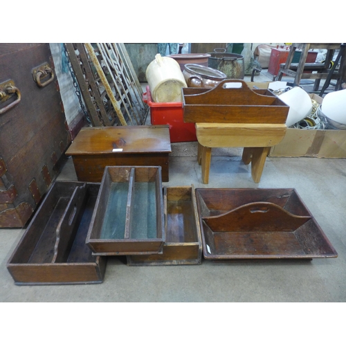 278 - Four Victorian oak cutlery trays and two others