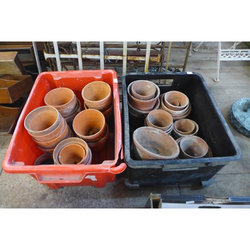 279 - Two boxes of terracotta plant pots and two other pots