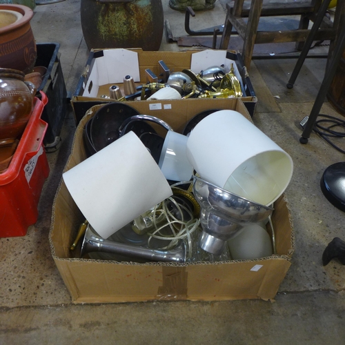 280 - Two boxes of assorted vintage table lamps, wall lights, etc.