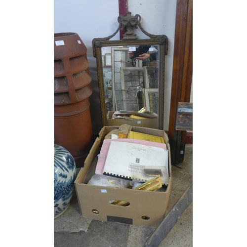 290 - A 19th Century gilt framed mirror and assorted gilding items, including books, etc.