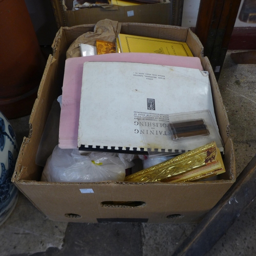 290 - A 19th Century gilt framed mirror and assorted gilding items, including books, etc.