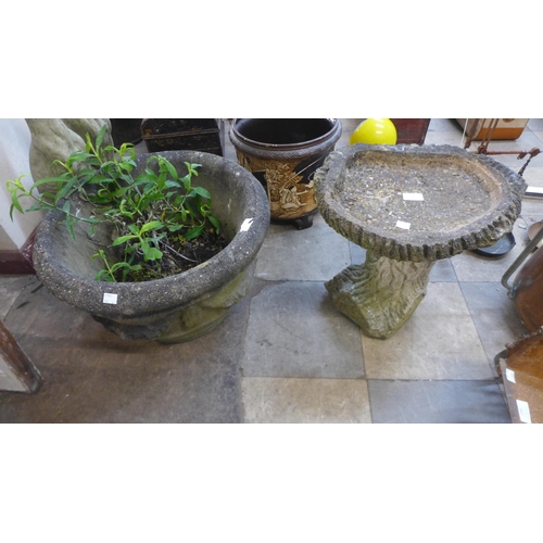 298 - A concrete garden bird bath and a planter