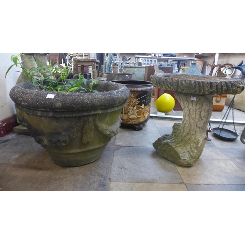 298 - A concrete garden bird bath and a planter