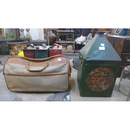 306 - A vintage Pratts Motor Oil can and a vintage bag