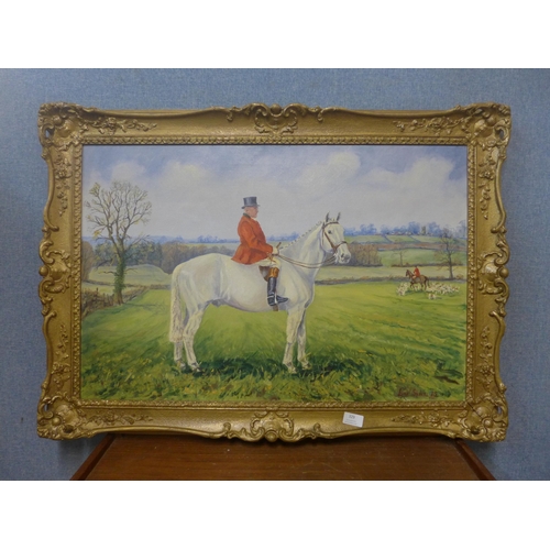 329 - Luke Sykes, rural fox hunting landscape, oil on canvas, framed