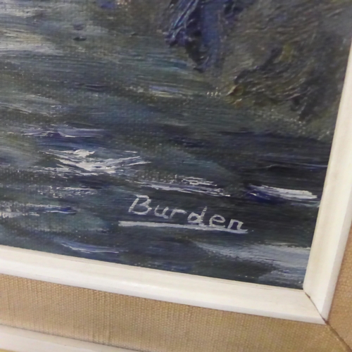 330 - * Burden, river landscape, oil on board, framed