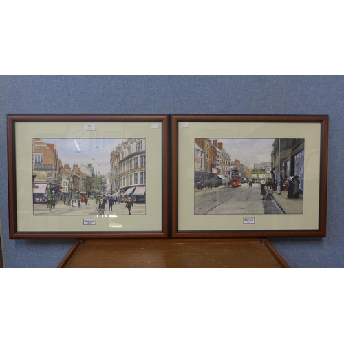 331 - Harry Haslam, Milton Street and Wheeler Gate, Nottingham, watercolour, framed