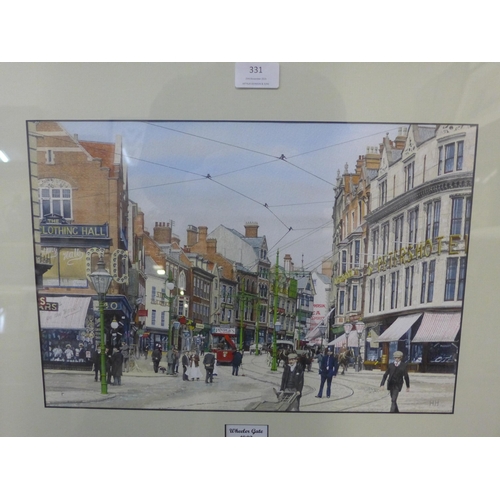 331 - Harry Haslam, Milton Street and Wheeler Gate, Nottingham, watercolour, framed