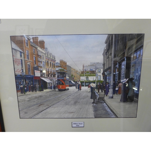 331 - Harry Haslam, Milton Street and Wheeler Gate, Nottingham, watercolour, framed