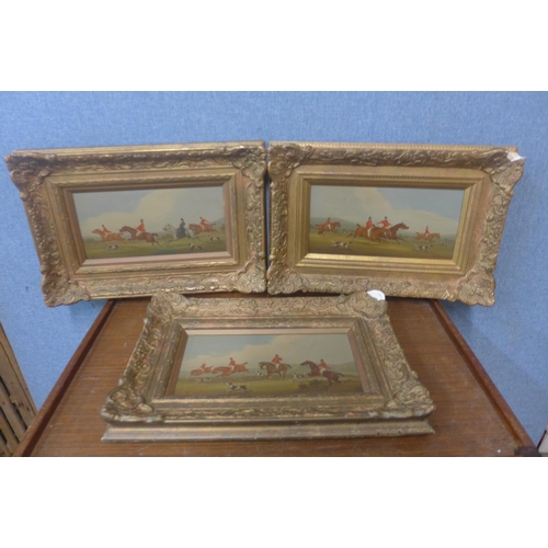 334 - William Rowland, set of three fox hunting scenes, oil on board, framed