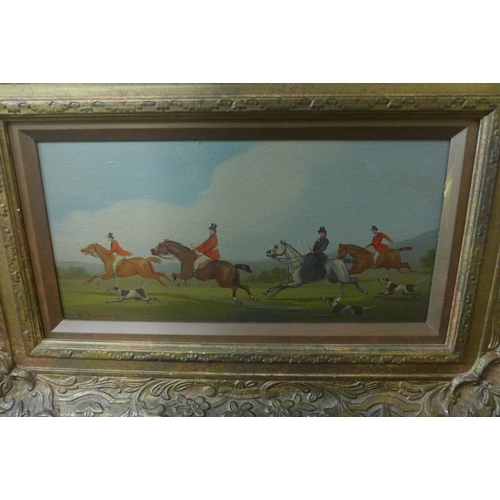 334 - William Rowland, set of three fox hunting scenes, oil on board, framed