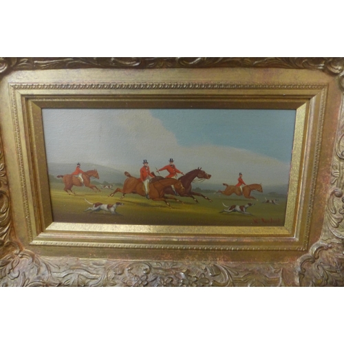 334 - William Rowland, set of three fox hunting scenes, oil on board, framed