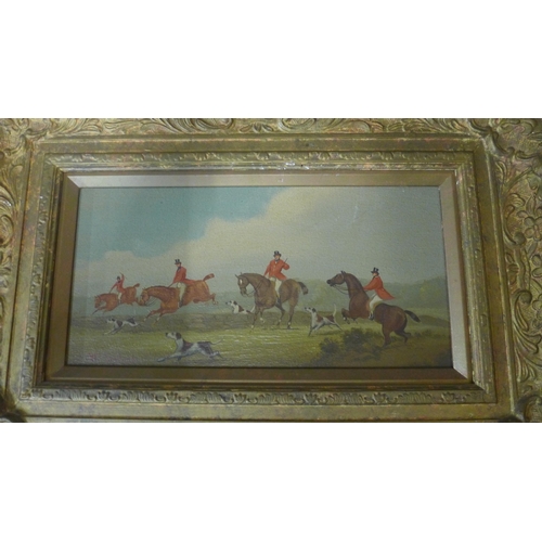 334 - William Rowland, set of three fox hunting scenes, oil on board, framed