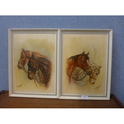 336 - C. Dickens, studies of horses, oil on board, framed