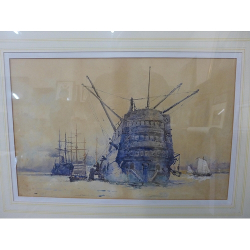 337 - Charles Edward Dixon (1872-1934), H.M.S. Victory, watercolour, dated 1889, framed