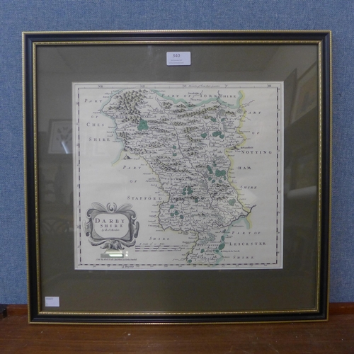 340 - After Robert Morden, map of Derbyshire, print, framed