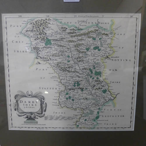 340 - After Robert Morden, map of Derbyshire, print, framed