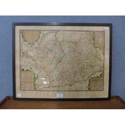 342 - A 1932 Royal Geography Society of London map; 1602 Lecestriae, Rvtlandiaeq, framed