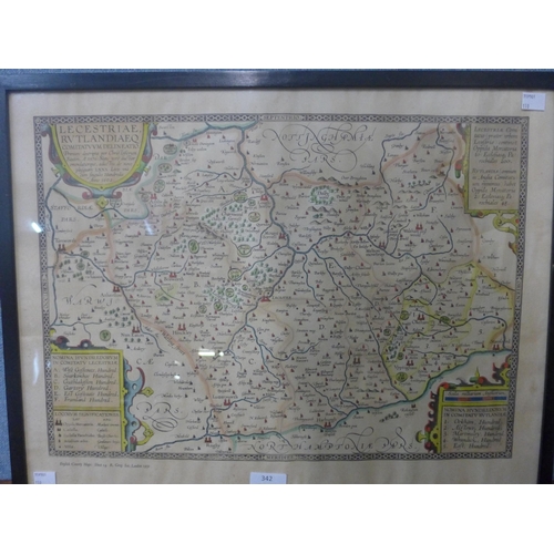 342 - A 1932 Royal Geography Society of London map; 1602 Lecestriae, Rvtlandiaeq, framed