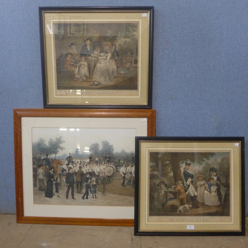 344 - Three 19th Century prints, A Tea Garden, St. James's Park and one other, all framed