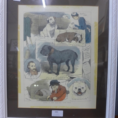 345 - A Charles Burton Bamber hand coloured print, Notes at a Bulldog Club, framed