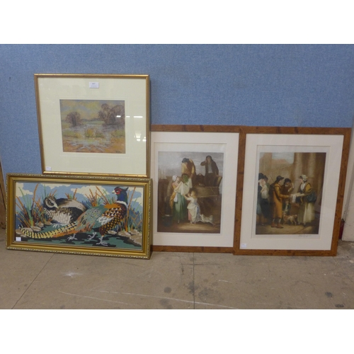 347 - A pair of signed 19th Century Cries of London prints, * Winfield, rural landscape, pastel and an emb... 