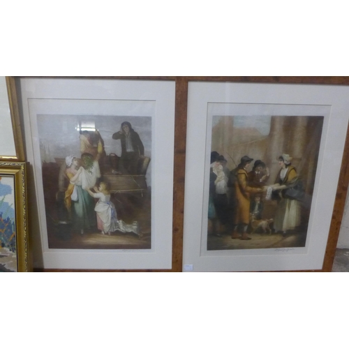 347 - A pair of signed 19th Century Cries of London prints, * Winfield, rural landscape, pastel and an emb... 