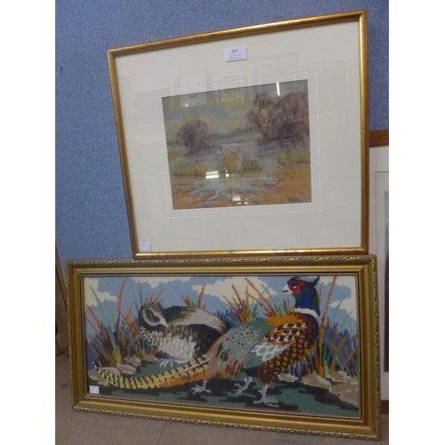 347 - A pair of signed 19th Century Cries of London prints, * Winfield, rural landscape, pastel and an emb... 