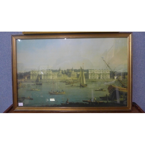 352 - A print of Greenwich Hospital and a nautical print, both framed