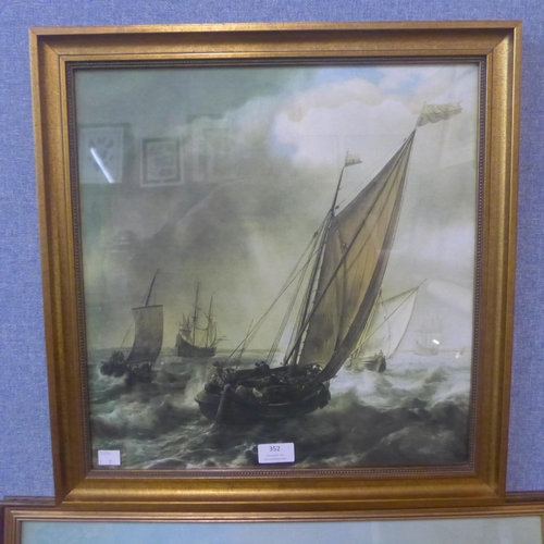 352 - A print of Greenwich Hospital and a nautical print, both framed