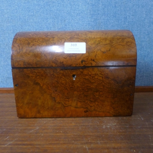 369 - A Victorian burr walnut domed top letter/stationery box