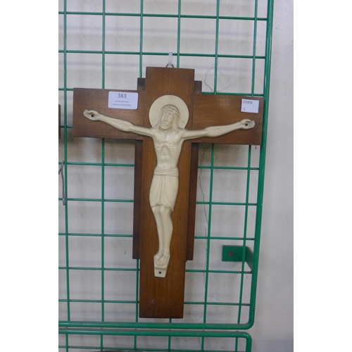 383 - A French walnut and faux ivory crucifix