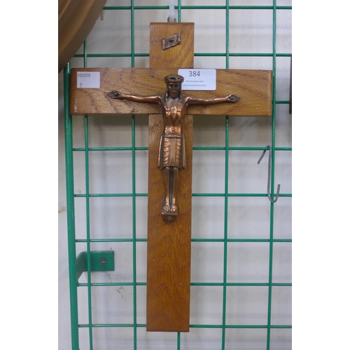 384 - A French oak and copper crucifix