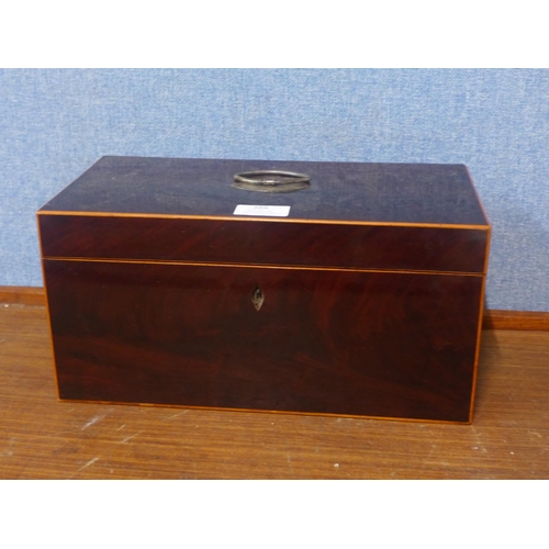 388 - A George III inlaid mahogany tea caddy