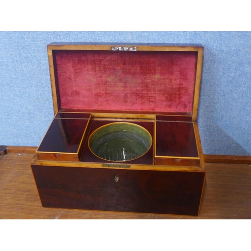 388 - A George III inlaid mahogany tea caddy