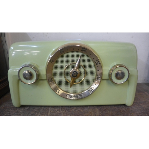 393 - An American Crosley mint green Bakelite radio