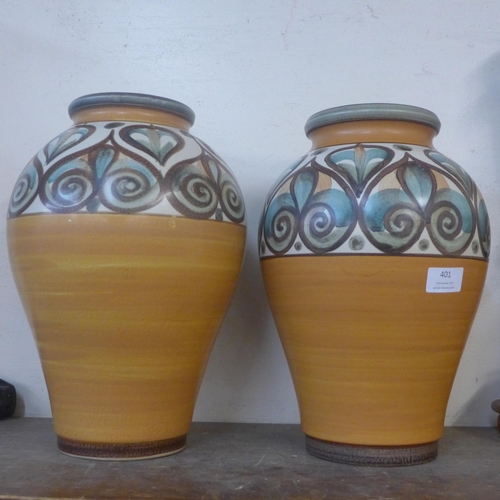 401 - A pair of similar Langley glazed pottery vases