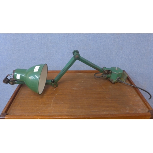 418 - An industrial green metal anglepoise lamp