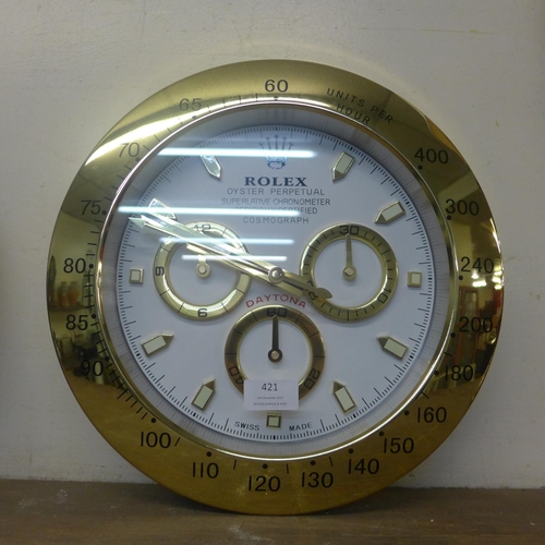 421 - A Rolex style dealer's display wall clock