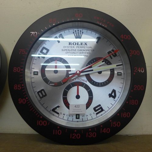 422 - A Rolex style dealer's display wall clock