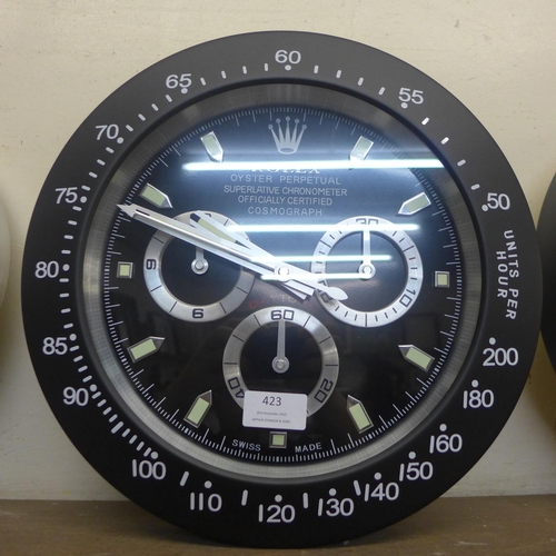 423 - A Rolex style dealer's display wall clock