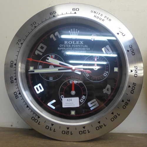 424 - A Rolex style dealer's display wall clock