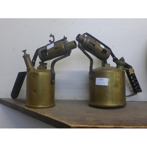 426 - Two vintage brass blow lamps