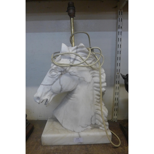 429 - A marble horse's head table lamp