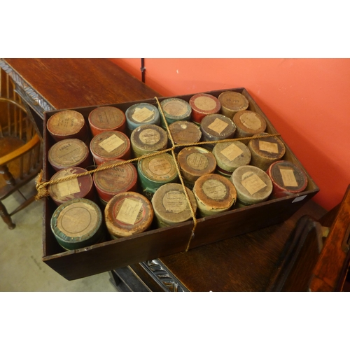 432 - An oak cased Edison Standard Phonograph, with metal speaker horn and various wax cylinders