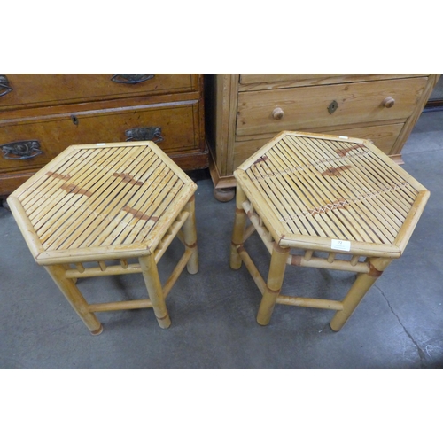 72 - A pair of bamboo hexagonal occasional tables
