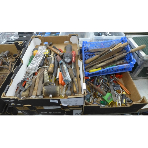 2094 - Two trays of hand tools and a tray of metalworking files