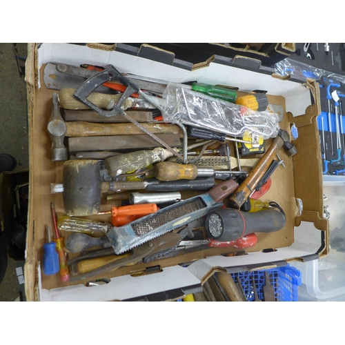 2094 - Two trays of hand tools and a tray of metalworking files