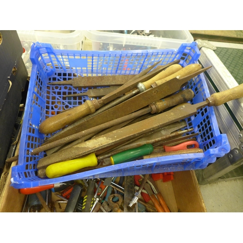 2094 - Two trays of hand tools and a tray of metalworking files