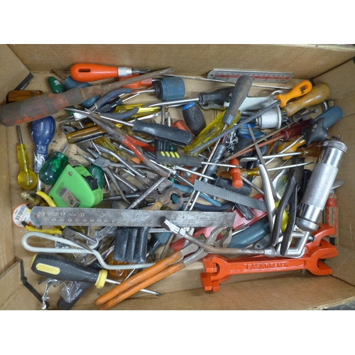 2094 - Two trays of hand tools and a tray of metalworking files